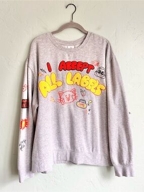 Disney Pixar Turning Red ‘I Accept All Labels’ Gray Chenille Patch Sweatshirt XL